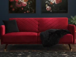 Sofa rozkładana dla 3 osób SENJA Welur Bordowy