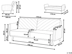 Sofa rozkładana dla 3 osób SENJA Welur Czarny