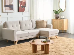 Sofa rozkładana dla 3 osób SIRO Jasnobeżowy ze schowkiem Lewostronny
