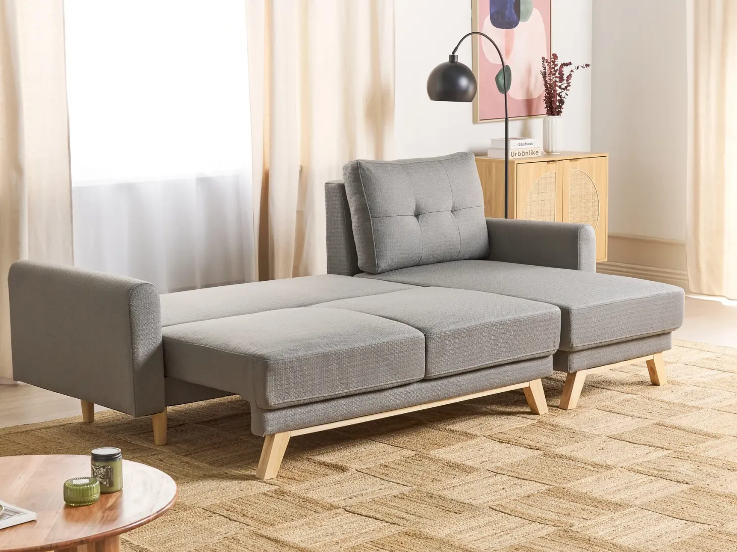 Sofa rozkładana dla 3 osób SIRO Szary ze schowkiem Lewostronny