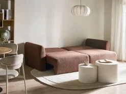 Clearance Sofa rozkładana dla 3 osób VAXHOLM Boucle Brązowy ze schowkiem Sofy Z Funkcją Spania|Wszystkie Sofy