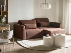 Clearance Sofa rozkładana dla 3 osób VAXHOLM Boucle Brązowy ze schowkiem Sofy Z Funkcją Spania|Wszystkie Sofy