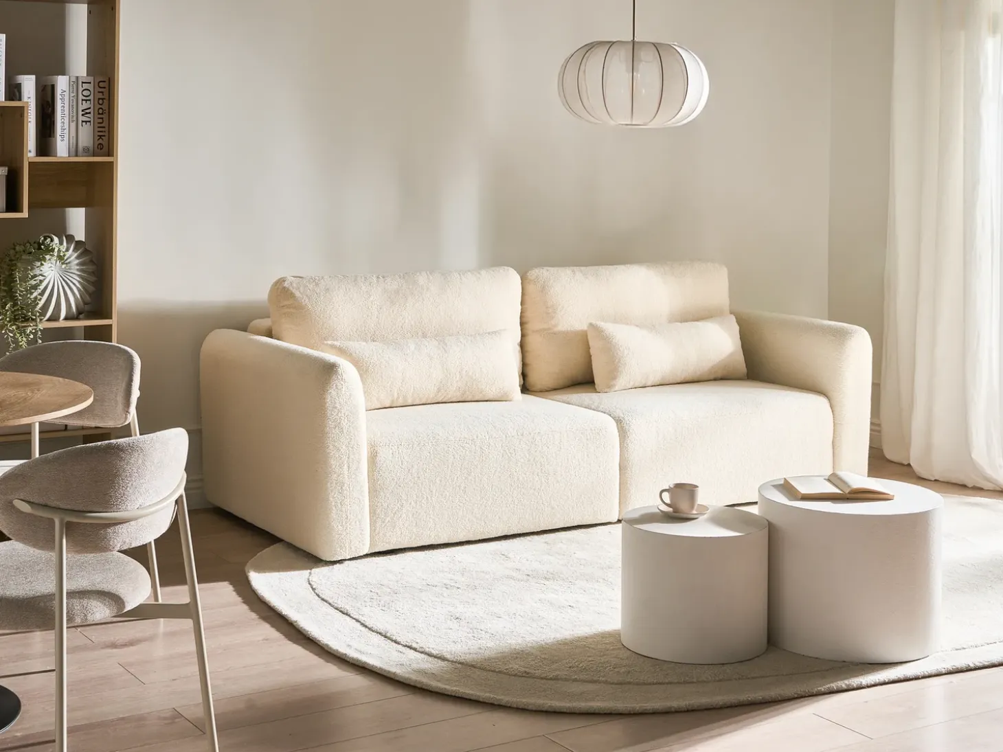 Hot Sofa rozkładana dla 3 osób VAXHOLM Boucle Złamana biel ze schowkiem Sofy Z Funkcją Spania|Wszystkie Sofy