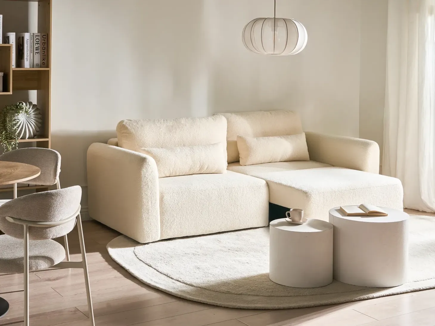Hot Sofa rozkładana dla 3 osób VAXHOLM Boucle Złamana biel ze schowkiem Sofy Z Funkcją Spania|Wszystkie Sofy