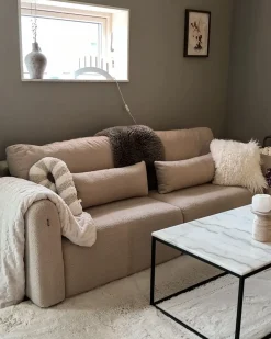 New Sofa rozkładana dla 3 osób VAXHOLM Boucle Jasnobeżowy ze schowkiem Sofy Z Funkcją Spania|Wszystkie Sofy