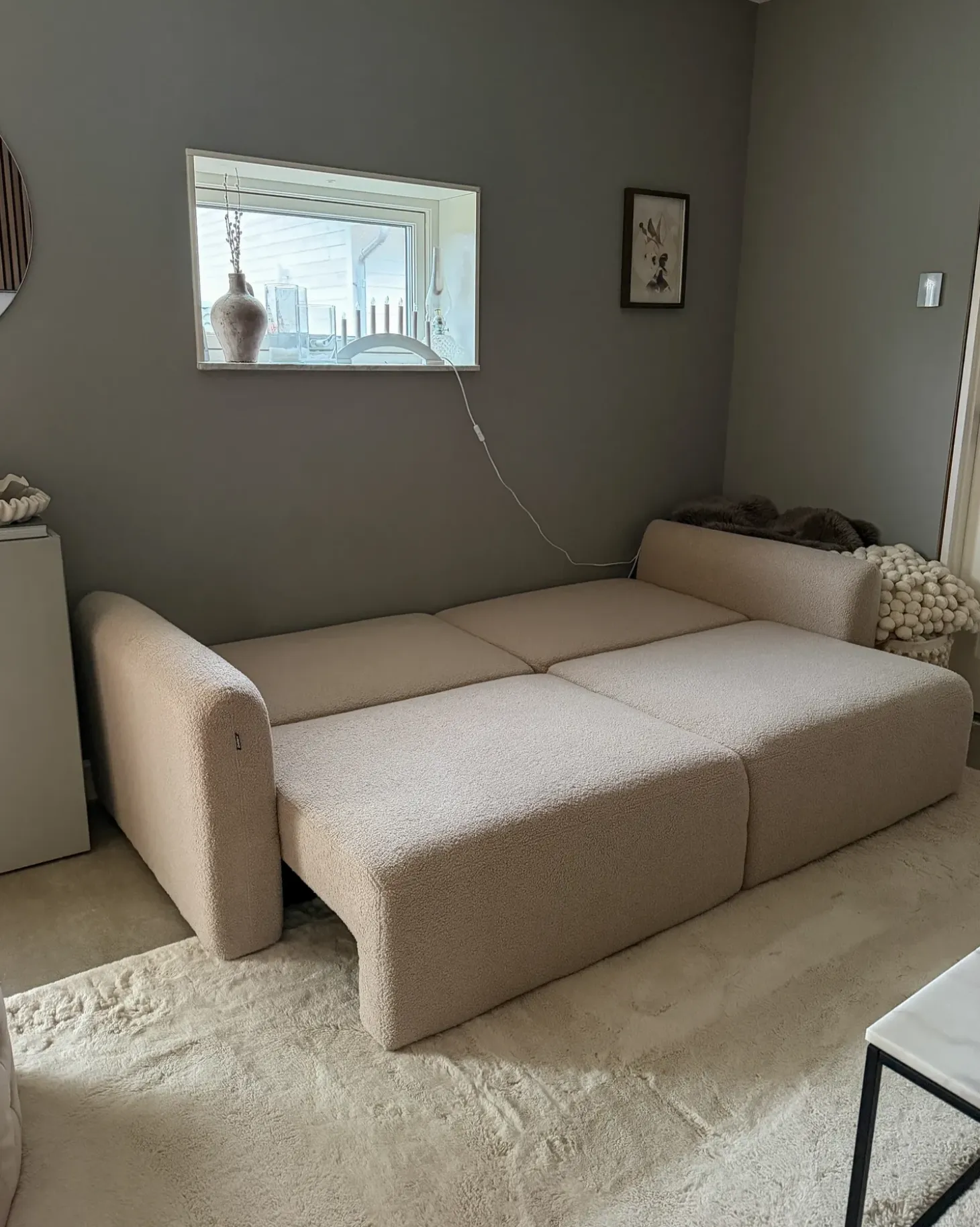 New Sofa rozkładana dla 3 osób VAXHOLM Boucle Jasnobeżowy ze schowkiem Sofy Z Funkcją Spania|Wszystkie Sofy