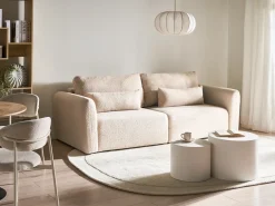 New Sofa rozkładana dla 3 osób VAXHOLM Boucle Jasnobeżowy ze schowkiem Sofy Z Funkcją Spania|Wszystkie Sofy