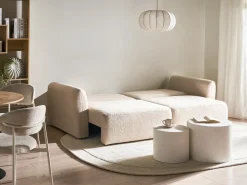 New Sofa rozkładana dla 3 osób VAXHOLM Boucle Jasnobeżowy ze schowkiem Sofy Z Funkcją Spania|Wszystkie Sofy