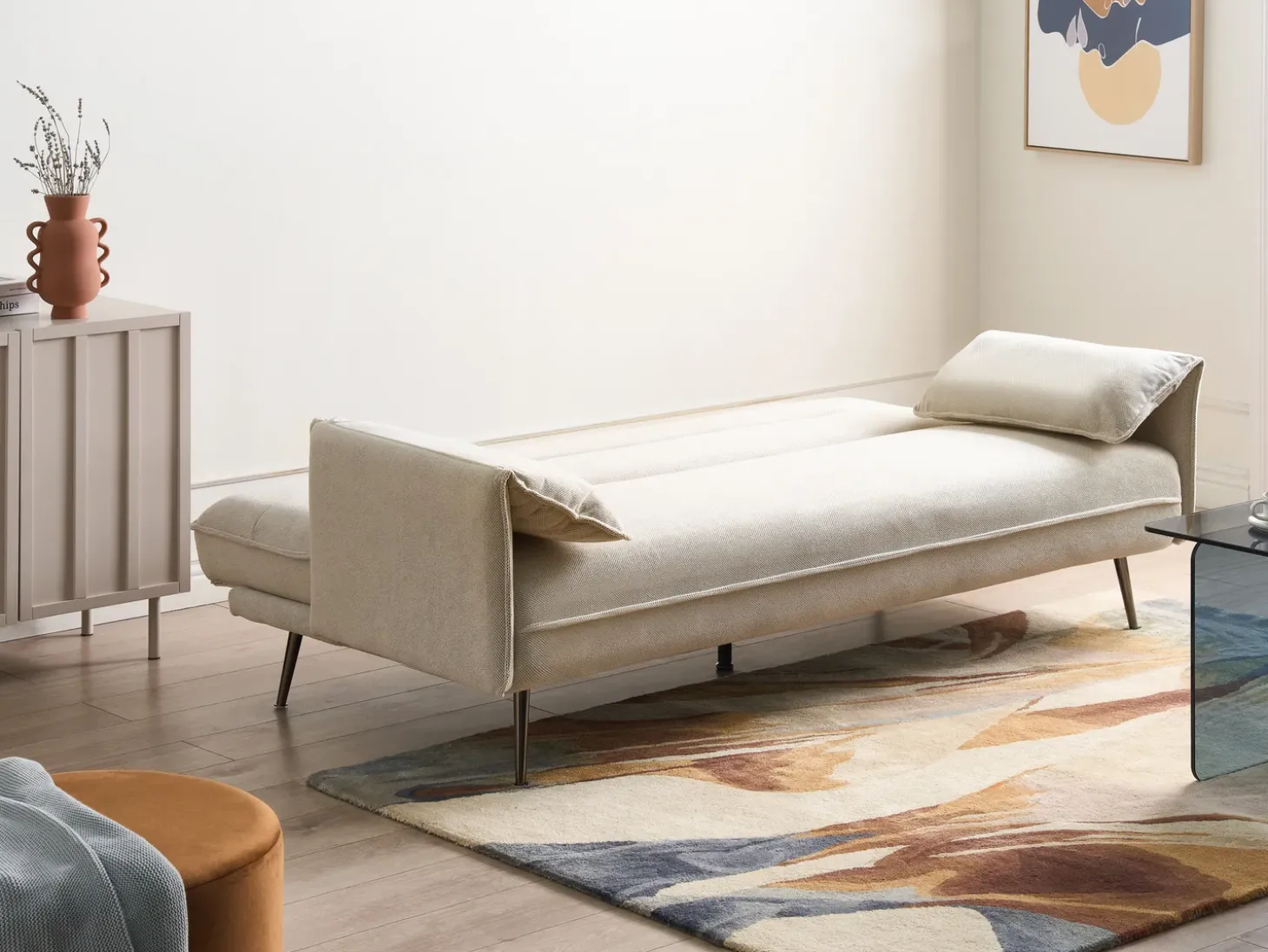 Discount Sofa rozkładana dla 3 osób VAYLA Złamana biel Sofy Z Funkcją Spania|Wszystkie Sofy