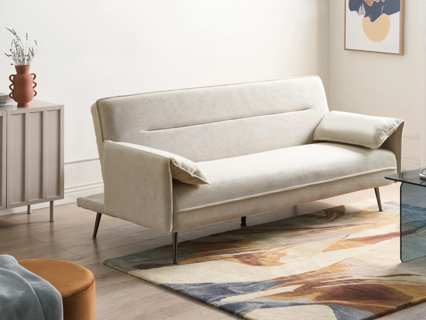Discount Sofa rozkładana dla 3 osób VAYLA Złamana biel Sofy Z Funkcją Spania|Wszystkie Sofy