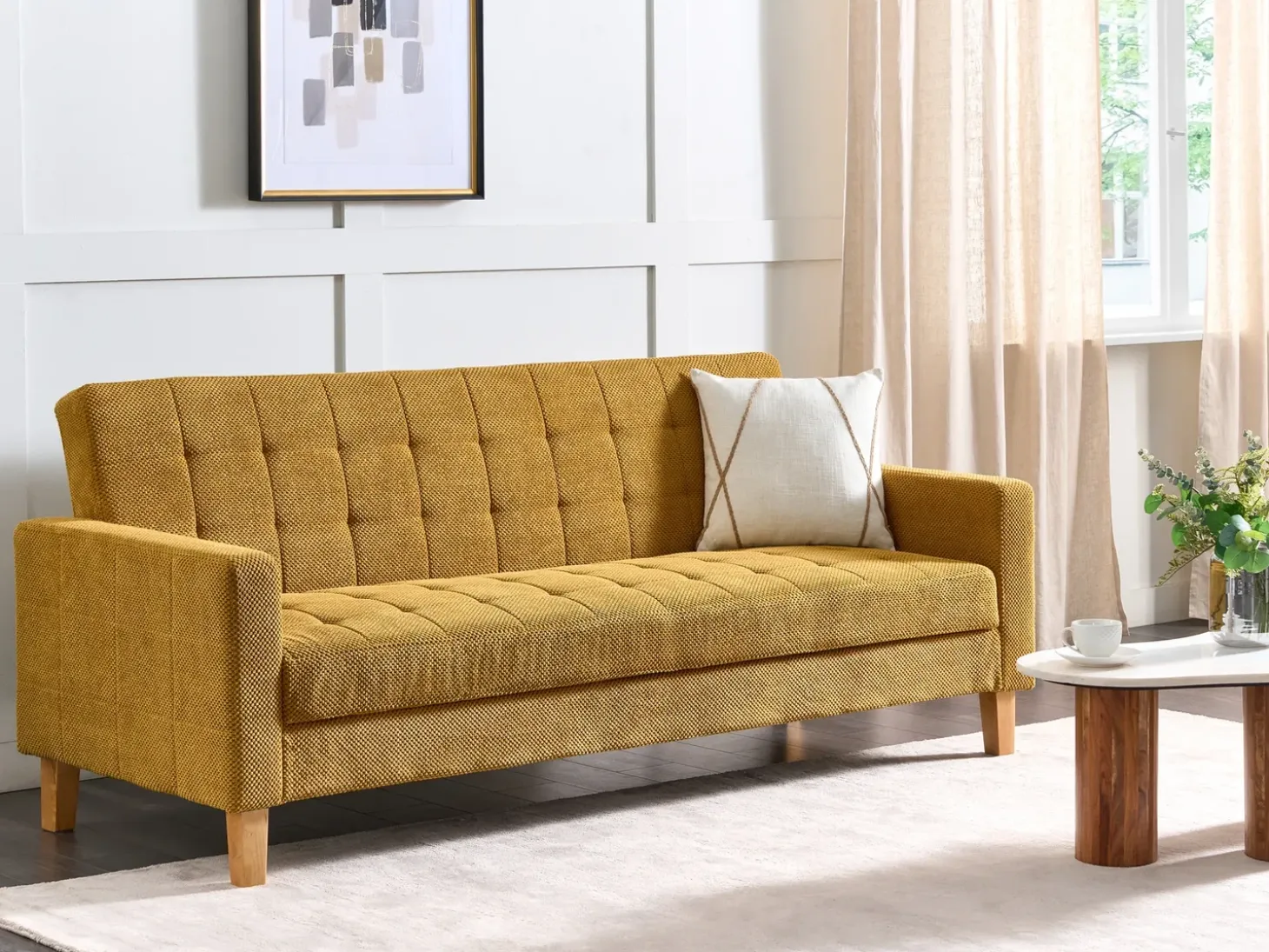 Outlet Sofa rozkładana dla 3 osób VEHKOO Musztardowy Sofy Z Funkcją Spania|Wszystkie Sofy