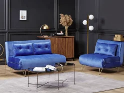 Discount Sofa rozkładana dla 2 osób VESTFOLD Welur Granatowy Sofy Z Funkcją Spania|Wszystkie Sofy
