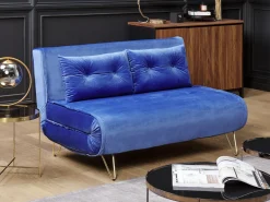 Discount Sofa rozkładana dla 2 osób VESTFOLD Welur Granatowy Sofy Z Funkcją Spania|Wszystkie Sofy