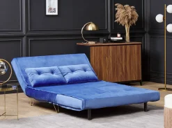 Discount Sofa rozkładana dla 2 osób VESTFOLD Welur Granatowy Sofy Z Funkcją Spania|Wszystkie Sofy