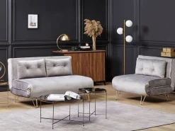 Best Sofa rozkładana dla 2 osób VESTFOLD Welur Szary Sofy Z Funkcją Spania|Wszystkie Sofy