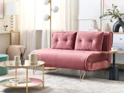 Outlet Sofa rozkładana dla 2 osób VESTFOLD Welur Różowy Sofy Z Funkcją Spania|Wszystkie Sofy