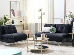 Sale Sofa rozkładana dla 2 osób VESTFOLD Welur Czarny Sofy Z Funkcją Spania|Wszystkie Sofy