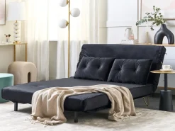 Sale Sofa rozkładana dla 2 osób VESTFOLD Welur Czarny Sofy Z Funkcją Spania|Wszystkie Sofy