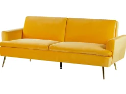 Sofa rozkładana dla 3 osób VETTRE Welur Żółty Sofy Z Funkcją Spania|Wszystkie Sofy