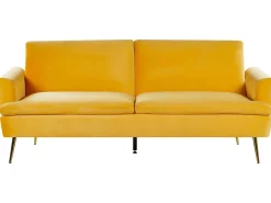 Sofa rozkładana dla 3 osób VETTRE Welur Żółty Sofy Z Funkcją Spania|Wszystkie Sofy