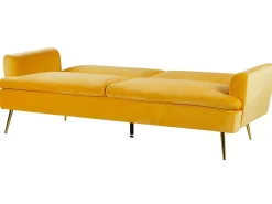 Sofa rozkładana dla 3 osób VETTRE Welur Żółty Sofy Z Funkcją Spania|Wszystkie Sofy