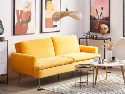 Sofa rozkładana dla 3 osób VETTRE Welur Żółty Sofy Z Funkcją Spania|Wszystkie Sofy
