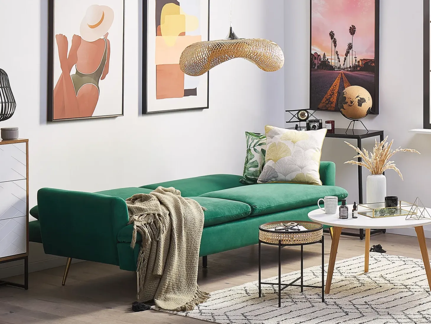 Outlet Sofa rozkładana dla 3 osób VETTRE Welur Ciemnozielony Sofy Z Funkcją Spania|Wszystkie Sofy