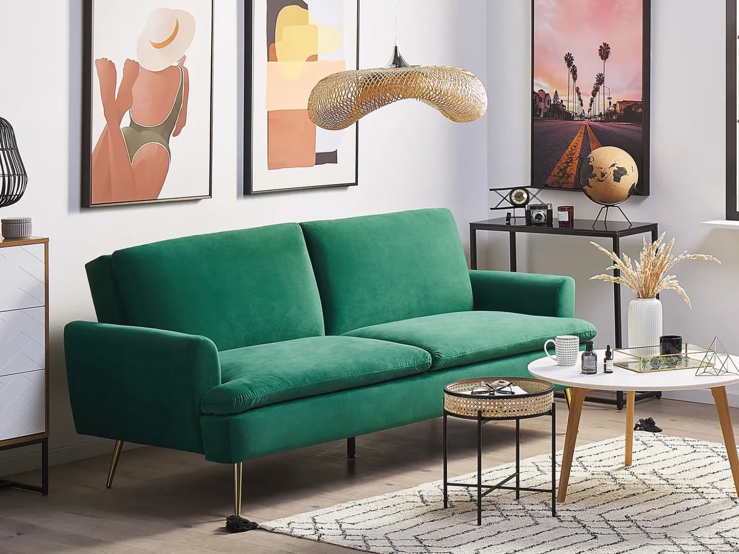 Outlet Sofa rozkładana dla 3 osób VETTRE Welur Ciemnozielony Sofy Z Funkcją Spania|Wszystkie Sofy