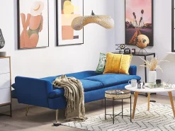 Clearance Sofa rozkładana dla 3 osób VETTRE Welur Granatowy Sofy Z Funkcją Spania|Wszystkie Sofy