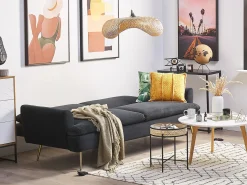 Clearance Sofa rozkładana dla 3 osób VETTRE Welur Czarny Sofy Z Funkcją Spania|Wszystkie Sofy