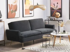 Clearance Sofa rozkładana dla 3 osób VETTRE Welur Czarny Sofy Z Funkcją Spania|Wszystkie Sofy