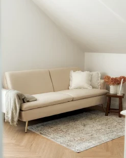 New Sofa rozkładana dla 3 osób VETTRE Welur Jasnobeżowy Sofy Z Funkcją Spania|Wszystkie Sofy