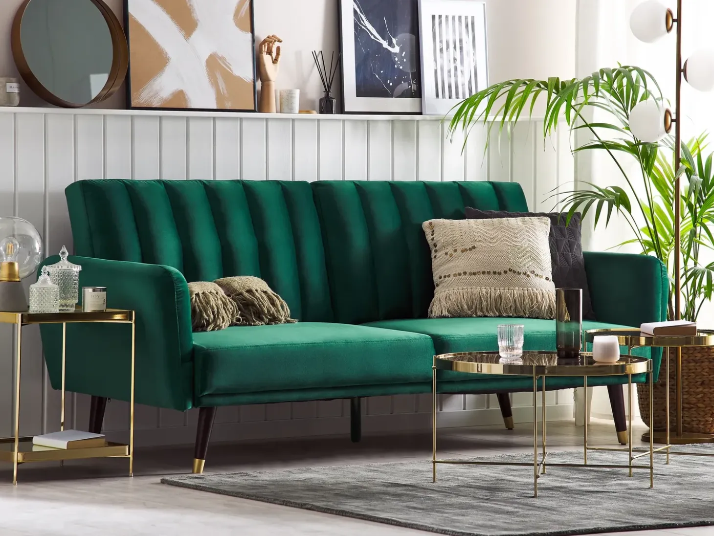 Discount Sofa rozkładana dla 3 osób VIMMERBY Welur Szmaragdowy Sofy Z Funkcją Spania|Wszystkie Sofy