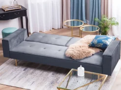 New Sofa rozkładana dla 3 osób VISNES Welur Szary Sofy Z Funkcją Spania|Wszystkie Sofy