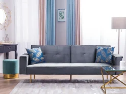 New Sofa rozkładana dla 3 osób VISNES Welur Szary Sofy Z Funkcją Spania|Wszystkie Sofy