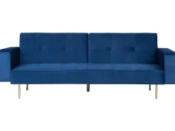 Best Sofa rozkładana dla 3 osób VISNES Welur Granatowy Sofy Z Funkcją Spania|Wszystkie Sofy