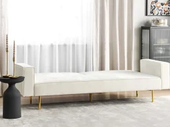 Clearance Sofa rozkładana dla 3 osób VISNES Welur Złamana biel Sofy Z Funkcją Spania|Wszystkie Sofy
