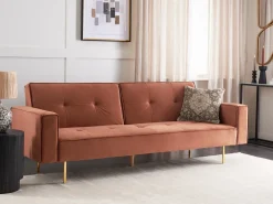 Hot Sofa rozkładana dla 3 osób VISNES Welur Złoty brąz Sofy Z Funkcją Spania|Wszystkie Sofy