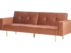Hot Sofa rozkładana dla 3 osób VISNES Welur Złoty brąz Sofy Z Funkcją Spania|Wszystkie Sofy