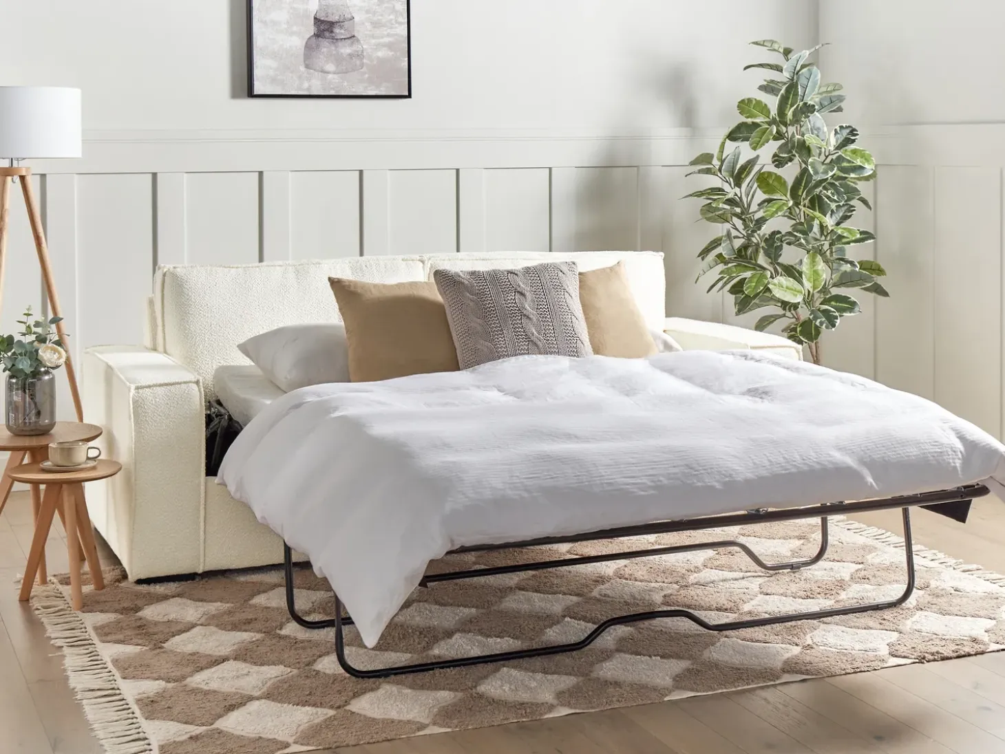 Sale Sofa rozkładana dla 3 osób VUOKATTI Boucle Złamana biel Sofy Z Funkcją Spania|Wszystkie Sofy