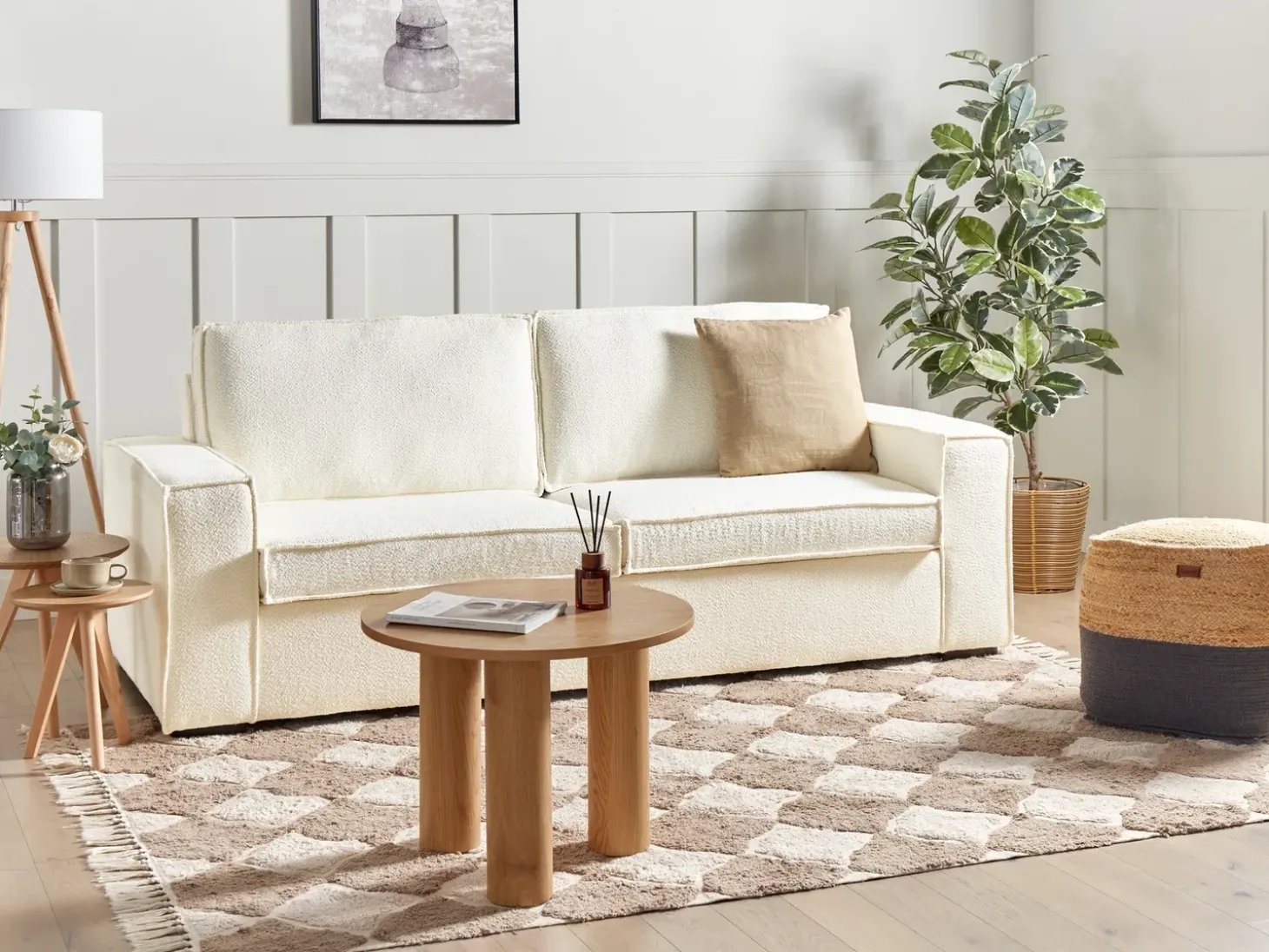Sale Sofa rozkładana dla 3 osób VUOKATTI Boucle Złamana biel Sofy Z Funkcją Spania|Wszystkie Sofy