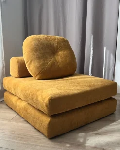 Clearance Sofa rozkładana jednoosobowa OLDEN Szenil Musztardowy Sofy Z Funkcją Spania|Wszystkie Sofy