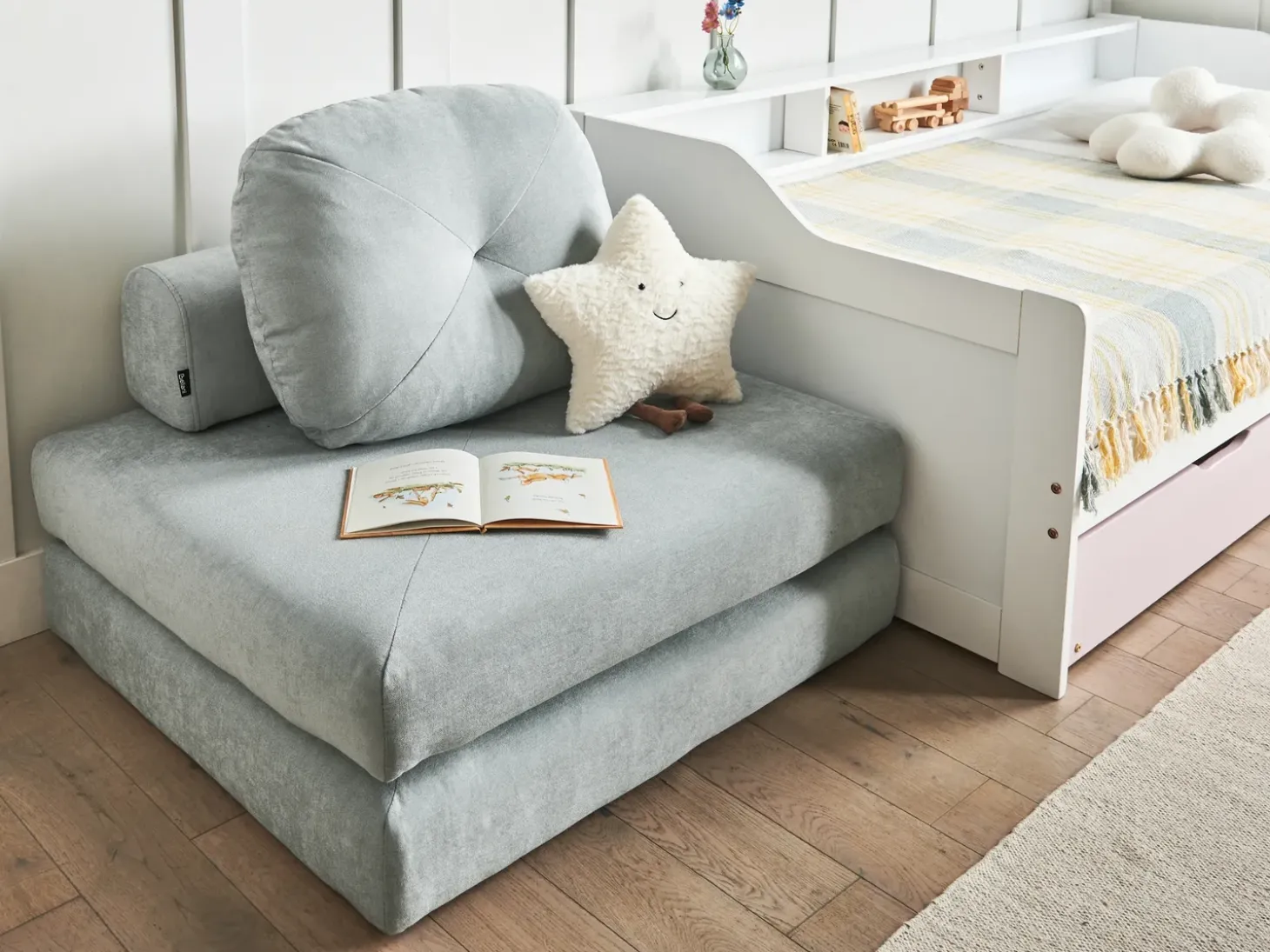 New Sofa rozkładana jednoosobowa OLDEN Szenil Błękitny Sofy Z Funkcją Spania|Wszystkie Sofy