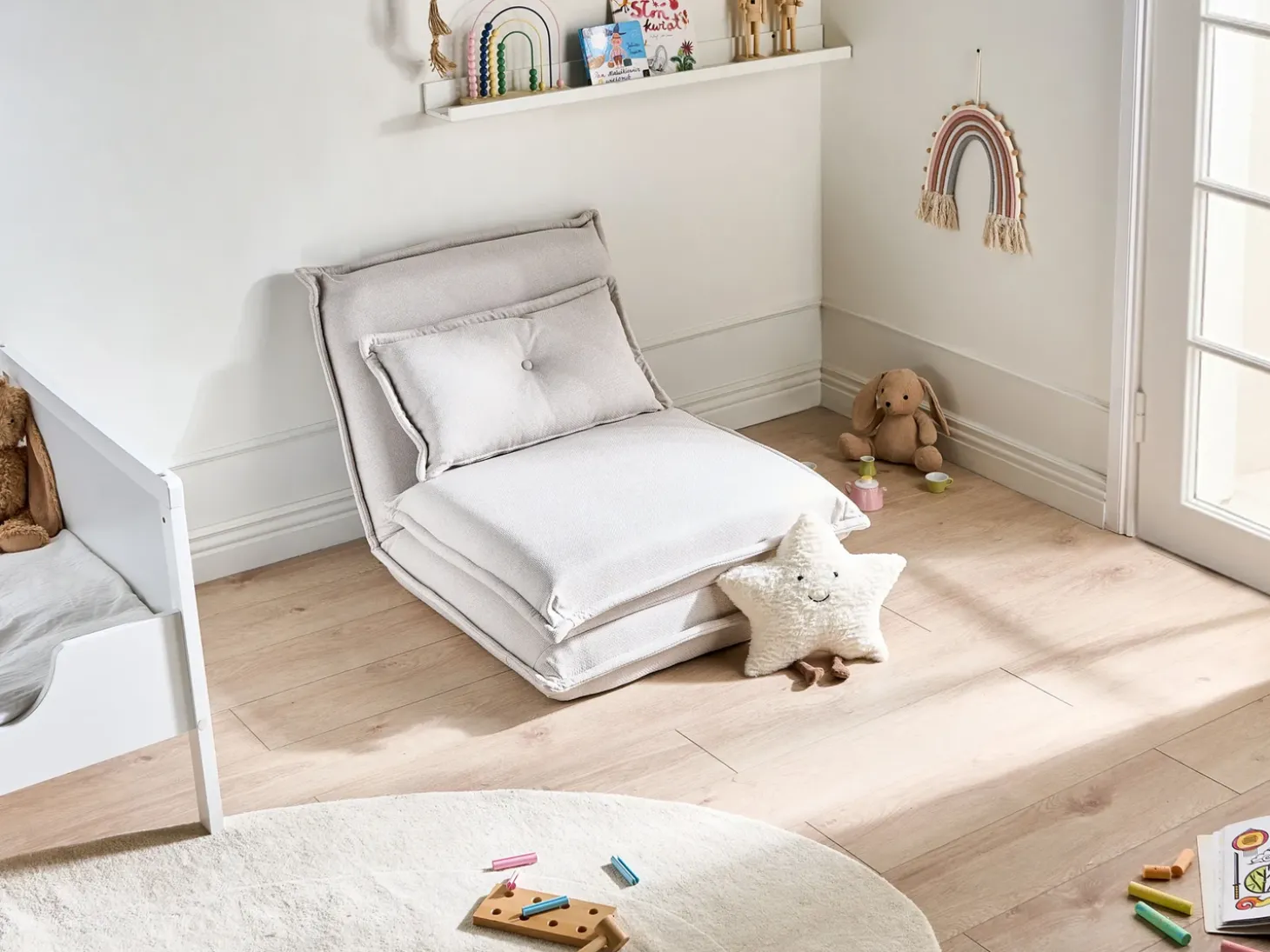 New Sofa rozkładana jednoosobowa DELLEN Złamana biel Dzieci Krzesła I Stoły Dziecięce|Sofy Z Funkcją Spania