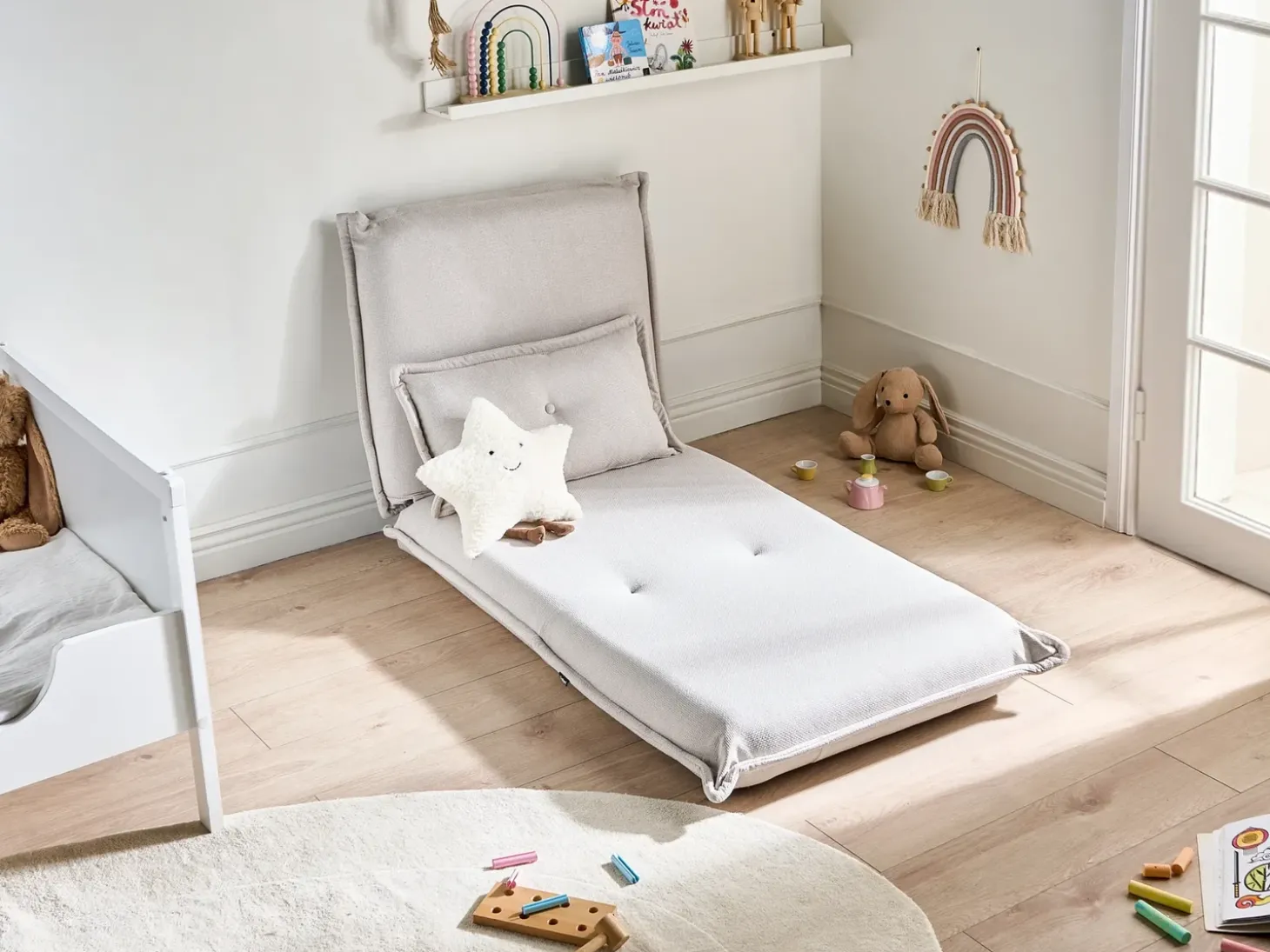 New Sofa rozkładana jednoosobowa DELLEN Złamana biel Dzieci Krzesła I Stoły Dziecięce|Sofy Z Funkcją Spania