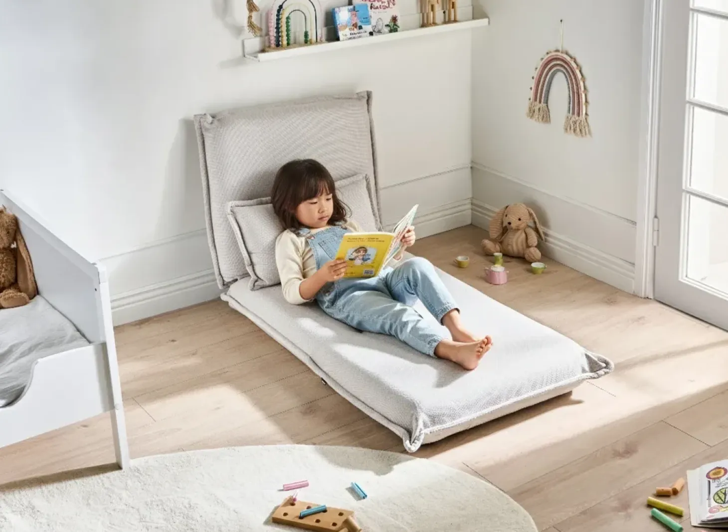 New Sofa rozkładana jednoosobowa DELLEN Złamana biel Dzieci Krzesła I Stoły Dziecięce|Sofy Z Funkcją Spania