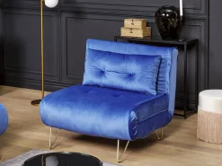 Outlet Sofa rozkładana jednoosobowa VESTFOLD Welur Granatowy Sofy Z Funkcją Spania|Wszystkie Sofy