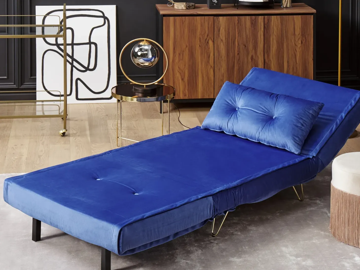 Outlet Sofa rozkładana jednoosobowa VESTFOLD Welur Granatowy Sofy Z Funkcją Spania|Wszystkie Sofy