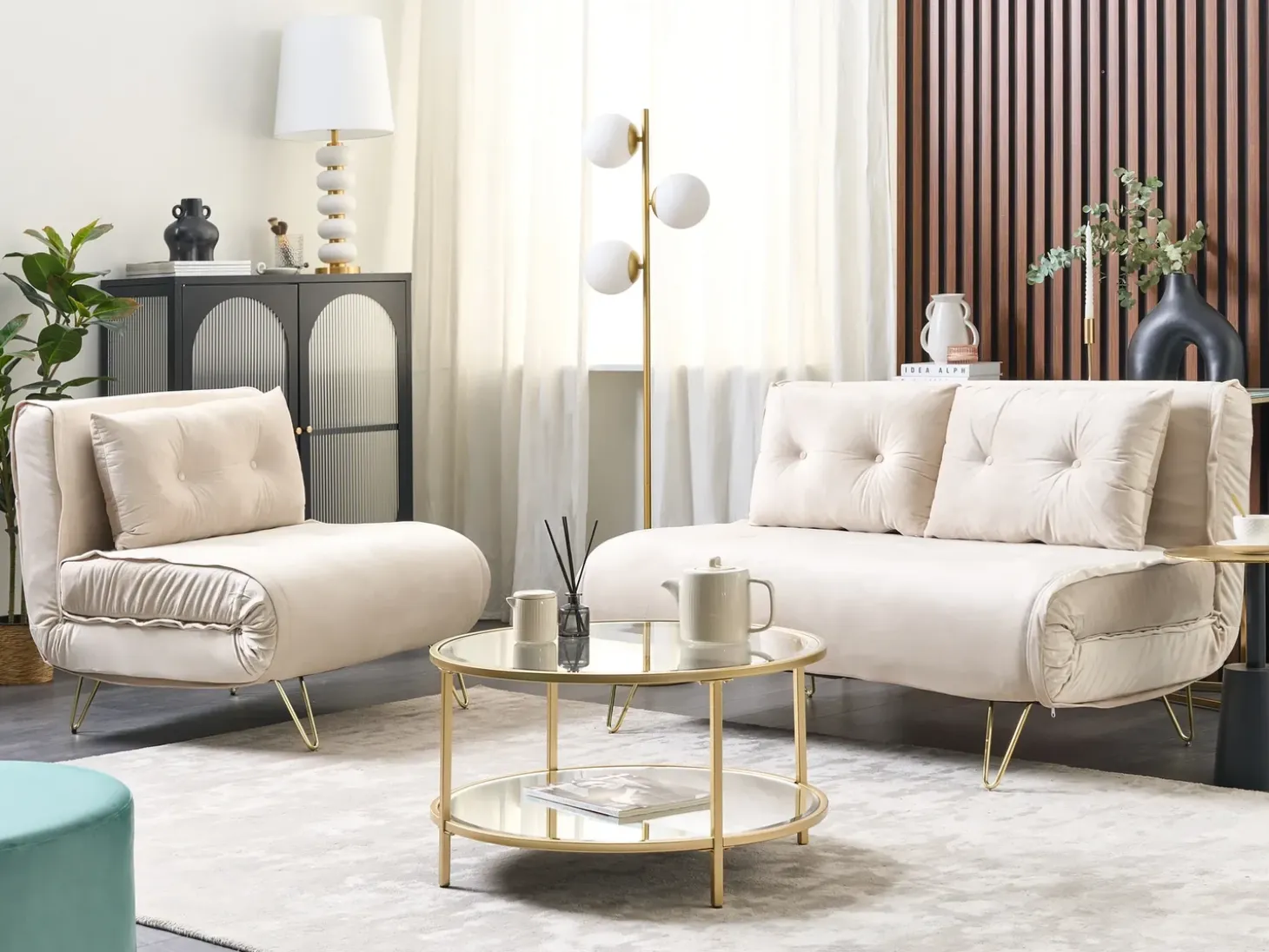 Best Sofa rozkładana jednoosobowa VESTFOLD Welur Beżowy Sofy Z Funkcją Spania|Wszystkie Sofy