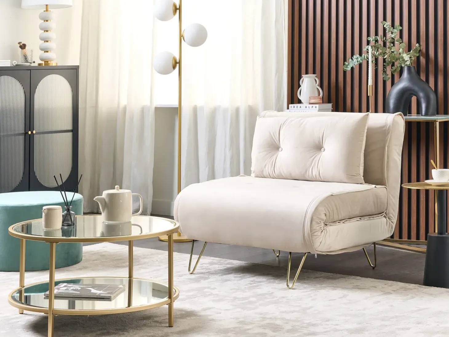 Best Sofa rozkładana jednoosobowa VESTFOLD Welur Beżowy Sofy Z Funkcją Spania|Wszystkie Sofy